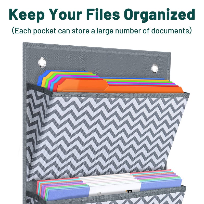 AKAYOK Hanging Wall File Organizer Wall Mount File Storage Organizer Pocket Chart, Over The Door File Organizer, Office Supplies for Home School Organization - Wave Pattern (4 Pockets) - Image 3